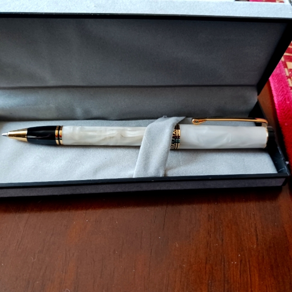 Elegant White and Gold Pen Hand Crafted
